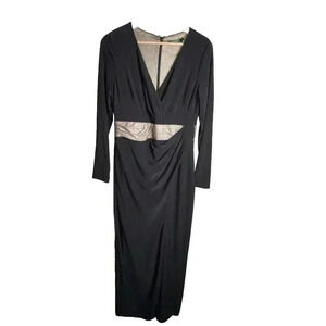 LAUREN RALPH LAUREN Gold/Black Jersey Wrap Gown Side slit Size 10P NWT MSRP $194